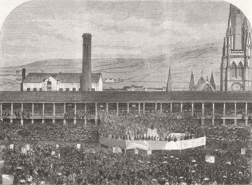 YORKS. Jubilee celebration, Piece Hall, Halifax 1866 old antique print picture
